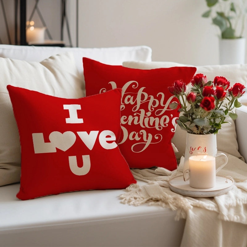 Valentine's Day Minimalist Letter Plush Throw Pillow Cover for Couch and Sofa Decor | Home Decor & Pillows
