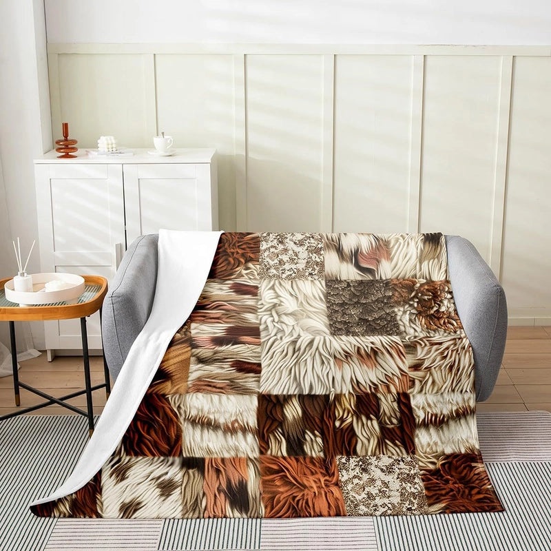 Cozy Cow Print Color Block Polyester Throw Blanket for Couch & Sofa Decor|Home Decor > Blankets & Throws