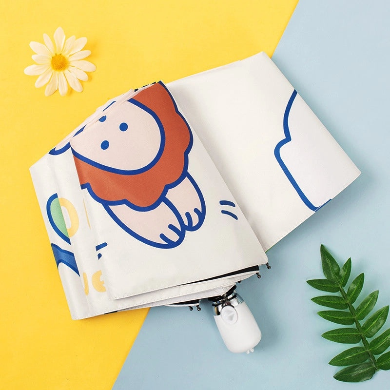Black Rubber UV Protection Automatic Sunny Umbrella Cute Korean Design Custom Sunscreen Umbrella|Umbrellas & Sun Protection