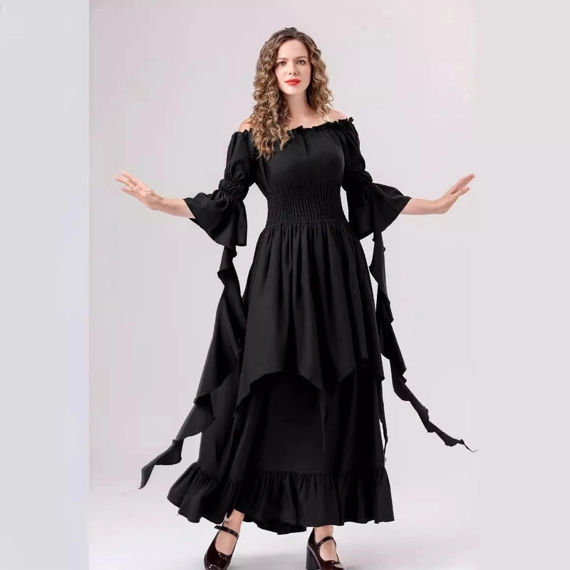 Halloween Medieval Renaissance Dress with Square Collar and Cinched Waist | Women's Vintage Costume & Stage Wear