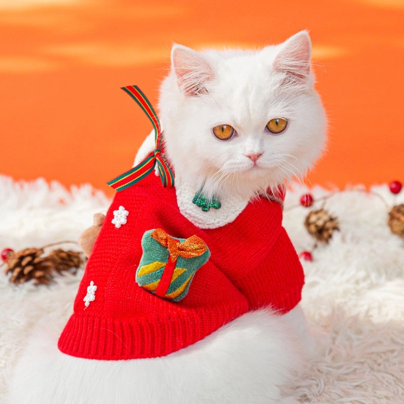 Cozy Christmas Color Block Pet Sweater with Soft Core Spun Yarn|Pet Clothing