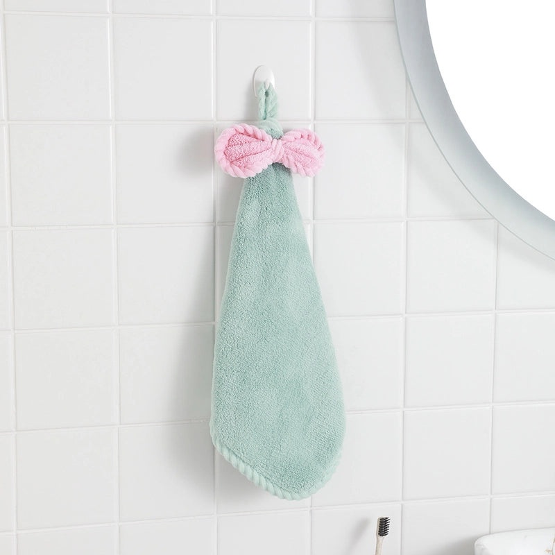 Coral Fleece Bow Hanging Hand Towel Absorbent Soft Kitchen Bathroom Wipe for Adults and Kids|Home & Kitchen Textiles