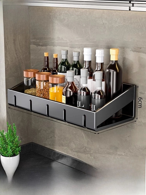 Punch-free Wall-mounted Kitchen Storage Rack Gray Seasoning Holder Space-saving Organizer|Kitchen Storage