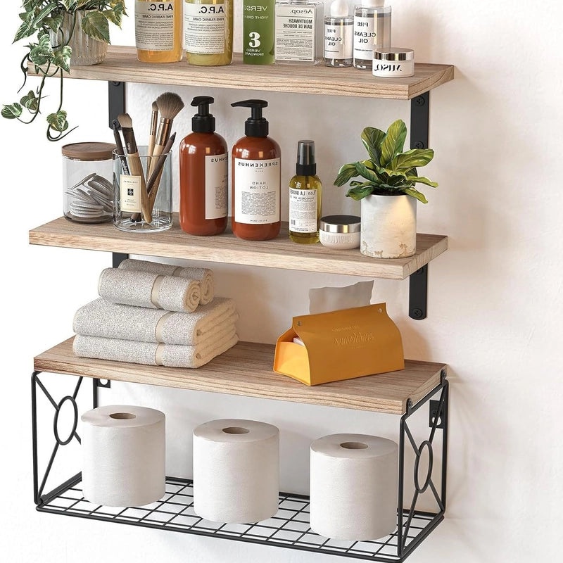 Solid Color Wood and Iron Storage Rack for Kitchen and Bathroom | Kitchen Storage