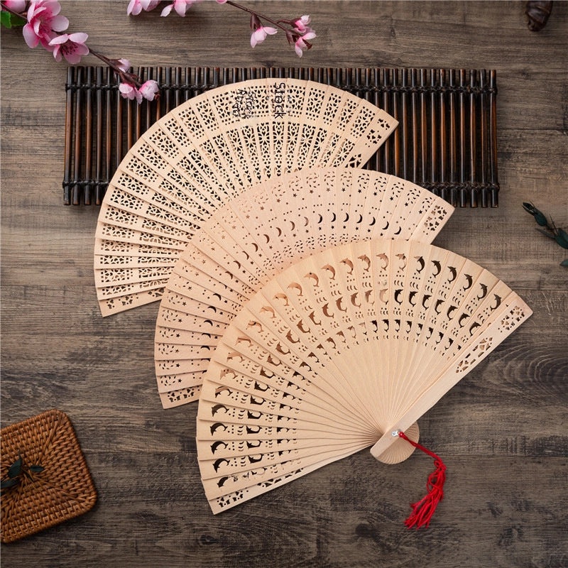 8 Inch Traditional Chinese Folding Fan Imitation Sandalwood Wood Fan Full Flush Design Export Gift Fan|Home & Garden > Home Décor > Fans & Hand F
