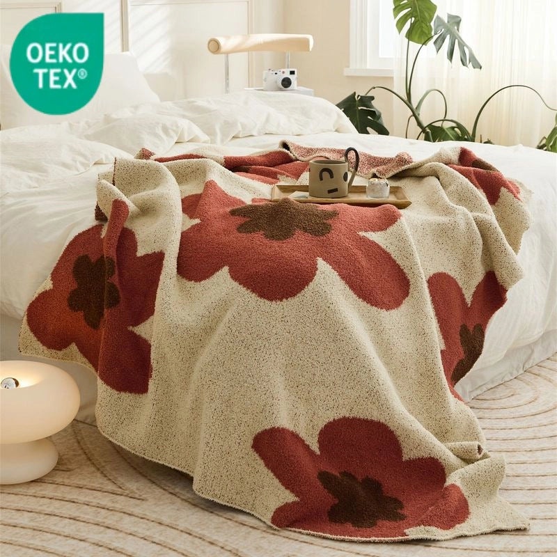 Nordic Style Knitted Velvet Sunflower Blanket | Home Textiles & Blankets