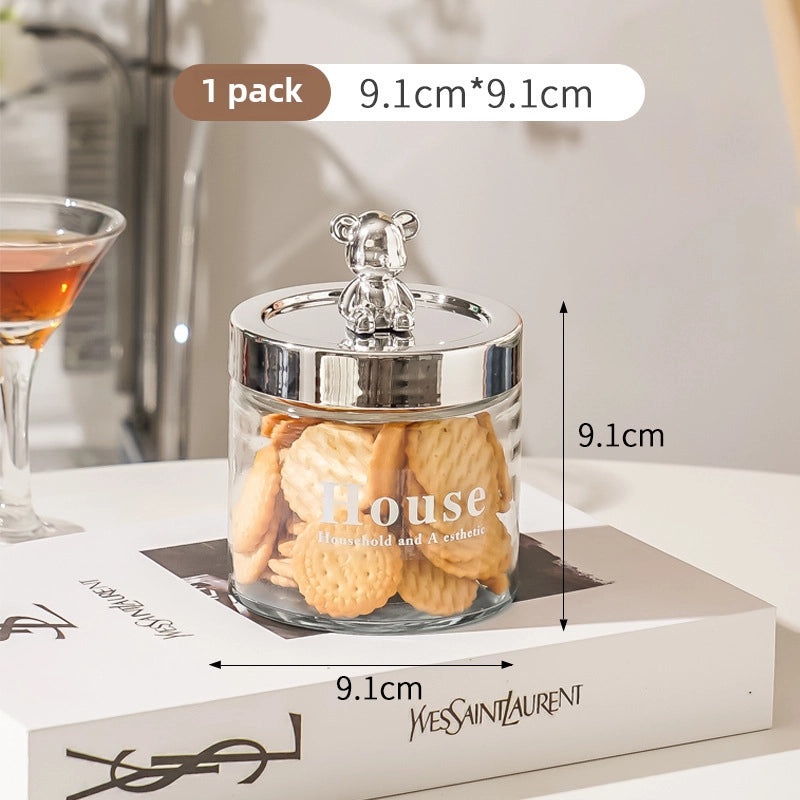 Light Luxury Bear Candy Glass Jar for Food Storage INS Style Creative Cotton Swab Container|Home Storage & Organization