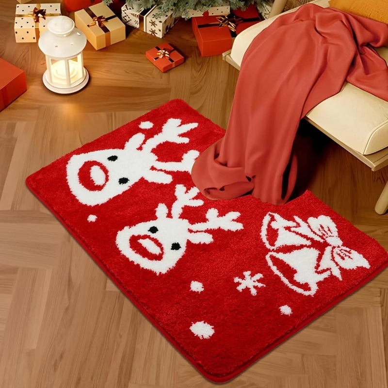 Festive Santa & Reindeer Cashmere-Feel Carpet Bedding for Christmas Vacation|Home Decor Bedding