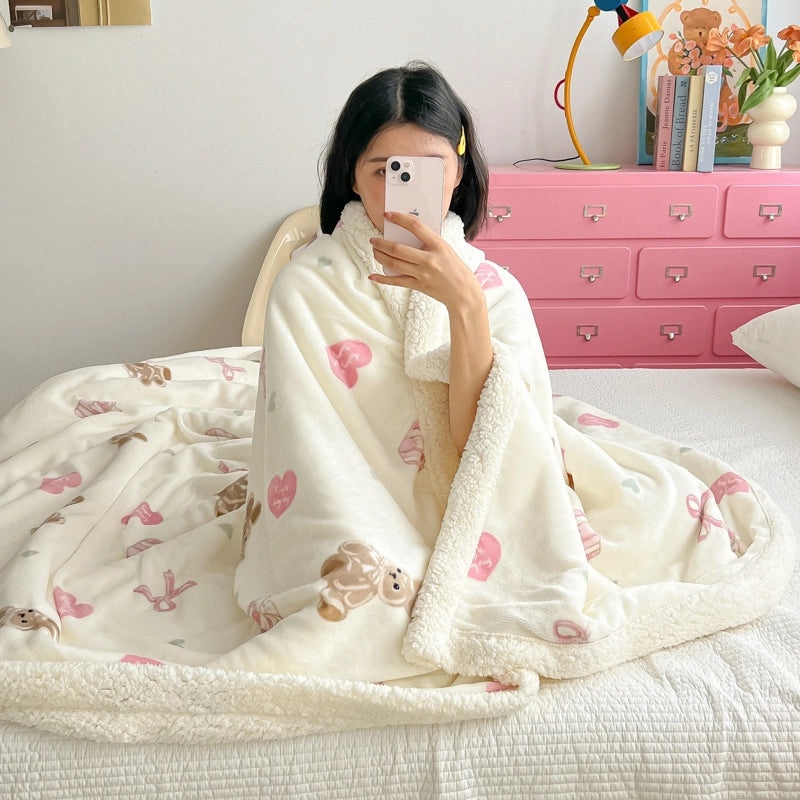 Cozy Heart-Shaped Animal Print Milk Fiber Blanket for Bedding | Home Textiles & Bedding