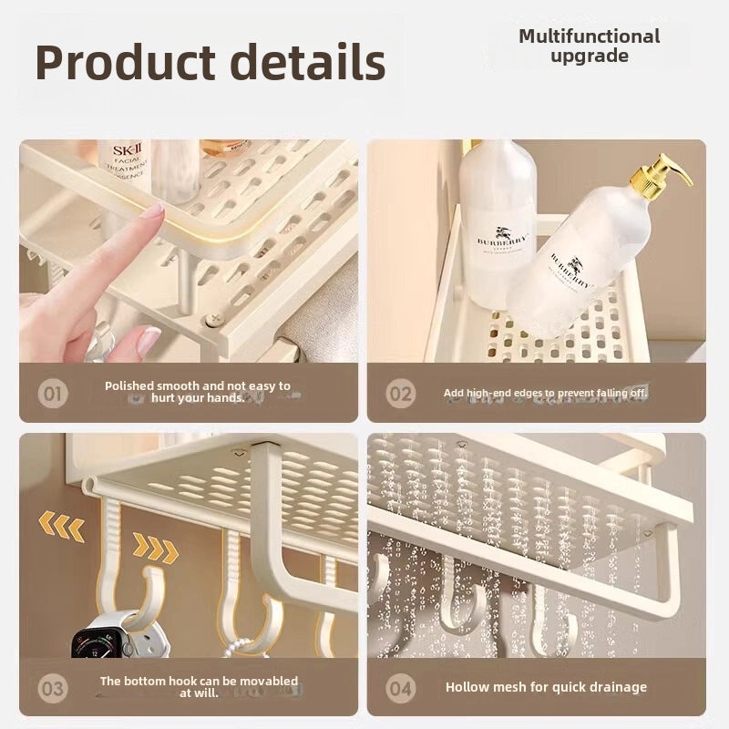 Cream Style Punch-Free Toilet Storage Rack White Wall-Mounted Bathroom Shelf|Bathroom Storage Organizers