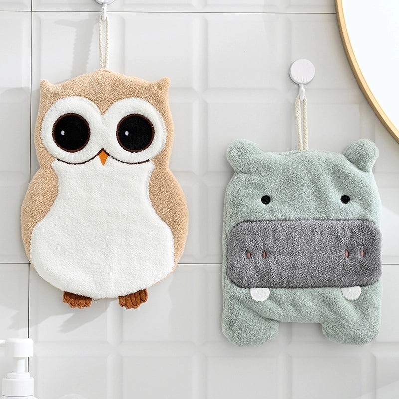 Cute Cartoon Hanging Coral Fleece Hand Towel for Children Absorbent Kitchen Bathroom Use|Home & Kitchen Towels
