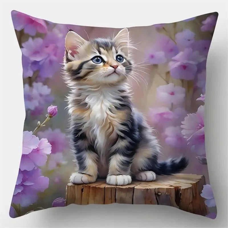 Adorable Cat Print Polyester Pillow Covers for Couch and Sofa Decor|Home Decor & Accessories