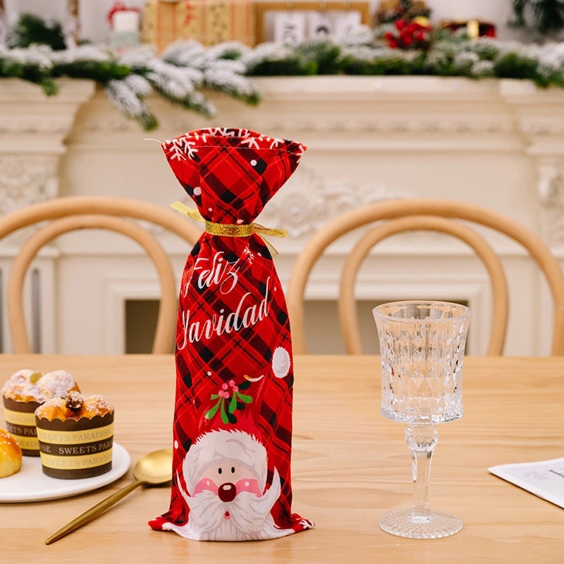 Festive Color Block Polyester Bottle Cover for Christmas Holiday Decor|Home & Kitchen > Kitchen & Dining > Barware > Bottle Accessories