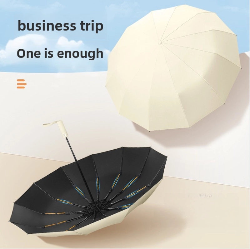 24-bone Large Automatic Three-Fold Umbrella with Black Coating UV Sun Protection Custom Folding Advertising Umbrella|Outdoor Accessories