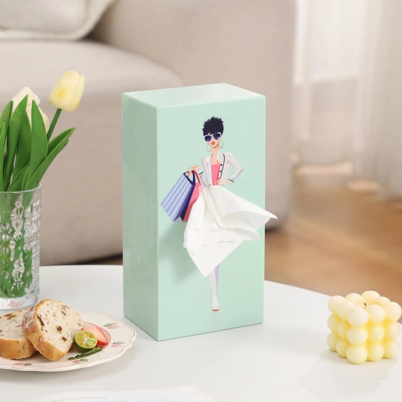 Cartoon Girl Tissue Box with Flying Tutu Skirt Design | Cute Desktop Decoration | Home & Living Accessories