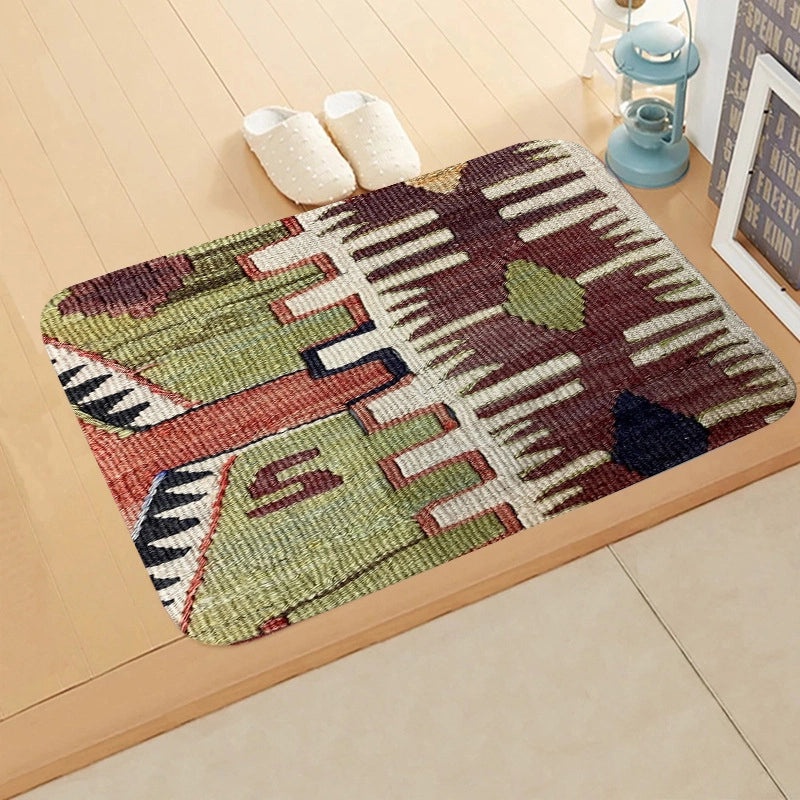 Turkish Persian Geometric Pattern Flannel Mat for Entrance and Toilet|Home Decor Rugs & Mats