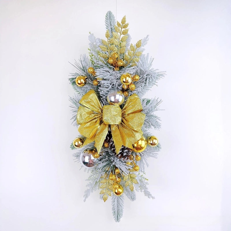 Christmas Flocked Staircase Wreath Nordic Indoor Home Decor Holiday Scene Layout|Christmas Decorations