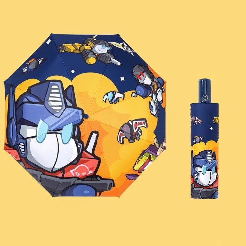 Kids Safety Anti-Rebound Folding Umbrella Cartoon Design Full Automatic Portable Dual-Use for Boys and Girls|Children's Umbrellas