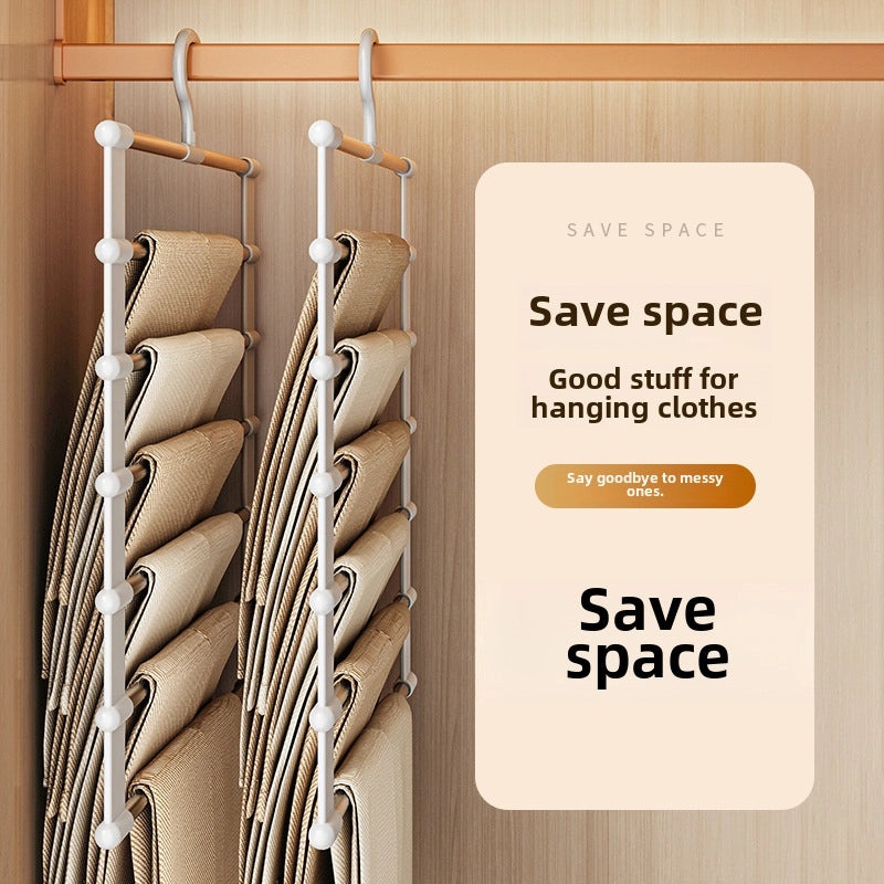 Multi-functional Stainless Steel Folding Pants Rack with Multi-layer Hanging Clips and Traceless Storage|Home Organization & Storage