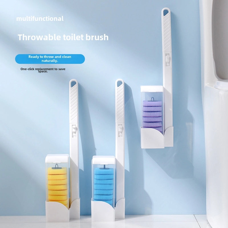 Disposable Wall-Mounted Toilet Brush with Deodorizing Sponge and Bottom Holder for Easy Cleaning|Home Cleaning Supplies