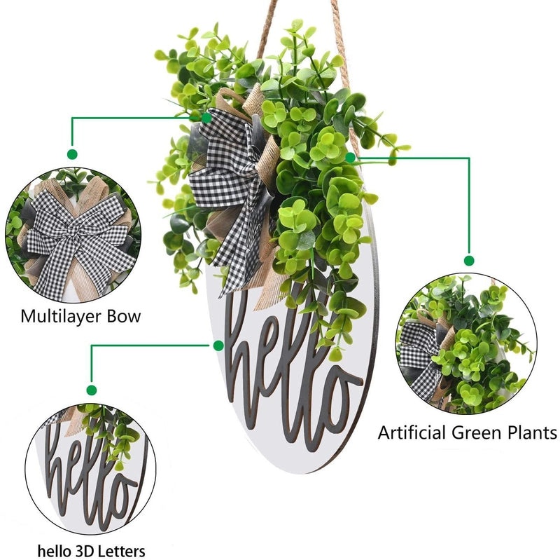 3D Wooden Spring Letter Garland with Bow and Green Plant Decor|Home Decor & Wall Hangings