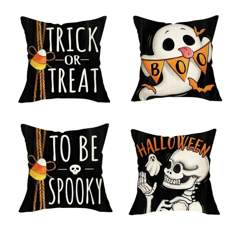 Halloween Minimalist Pumpkin Ghost Linen Pillow Covers for Couch Sofa Decor | Home Decor Pillows