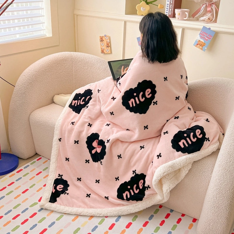 Cozy Heart-Shaped Animal Print Milk Fiber Blanket for Bedding | Home Textiles & Bedding