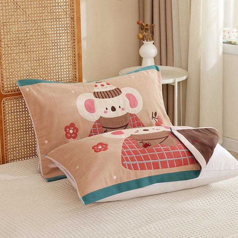 Eight-layer Gauze Soft Pillow Towel Cartoon Couple Design Breathable Household Pillow Cover|Home Textiles