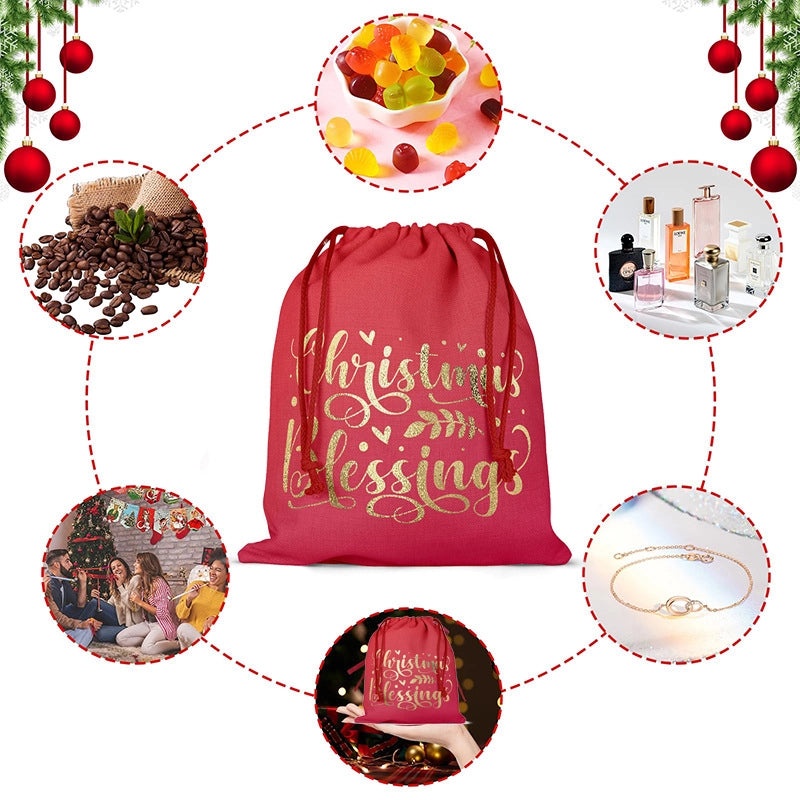 Christmas Linen Drawstring Gift Bag Portable Backpack Travel Storage Pouch | Gift Bags & Packaging
