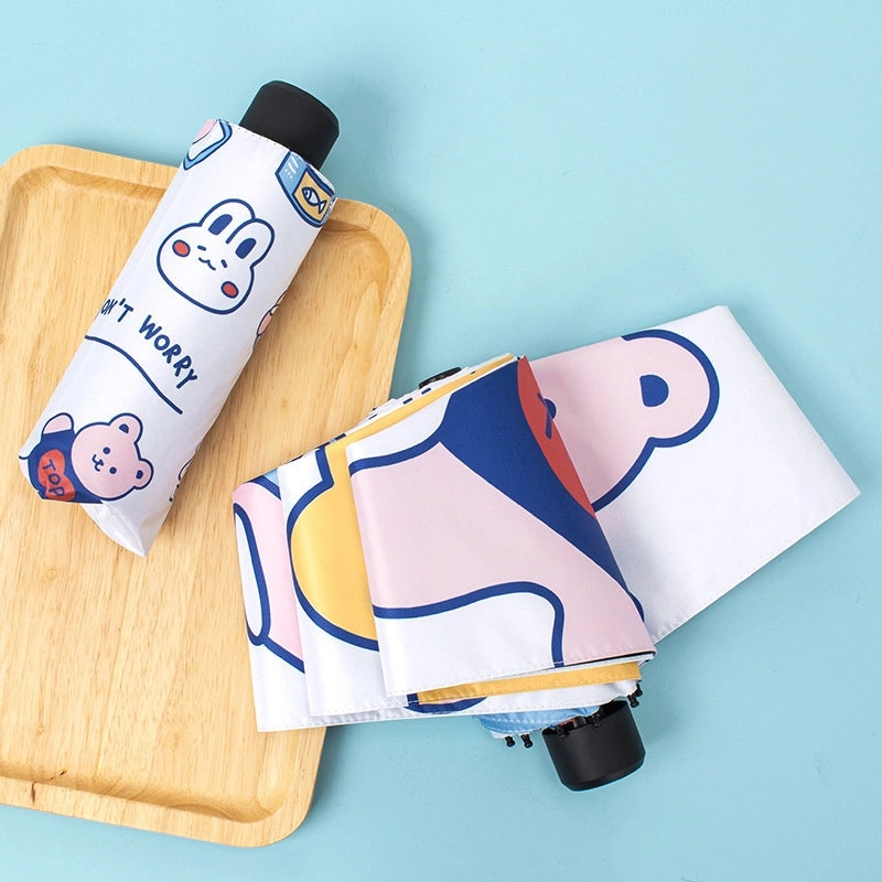 Black Rubber UV Protection Automatic Sunny Umbrella Cute Korean Design Custom Sunscreen Umbrella|Umbrellas & Sun Protection