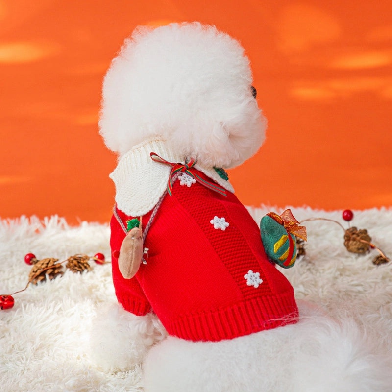 Cozy Christmas Color Block Pet Sweater with Soft Core Spun Yarn|Pet Clothing