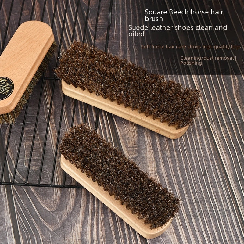 Wooden Handle Shoe Brush with Beech Wood and Horsehair for Leather and Suede Polishing | Shoe Care & Cleaning Tools