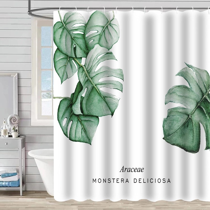 Waterproof Tropical Jungle Leaf Shower Curtain with Hooks 3D Printed Polyester for Bathroom|Shower Curtains & Accessories
