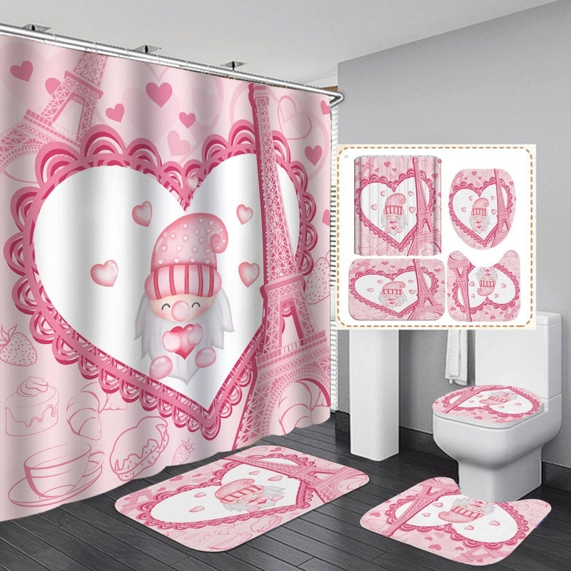 Romantic Eiffel Tower Heart Shower Curtain for Bathroom Polyester Valentine’s Day Decor | Bath & Shower Accessories