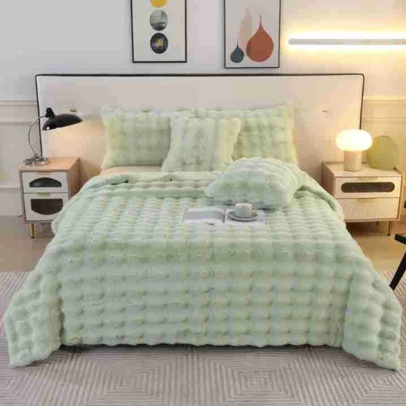 Cozy Solid Color Rabbit Fur Throw Blanket for Bedroom | Home Decor Bedding