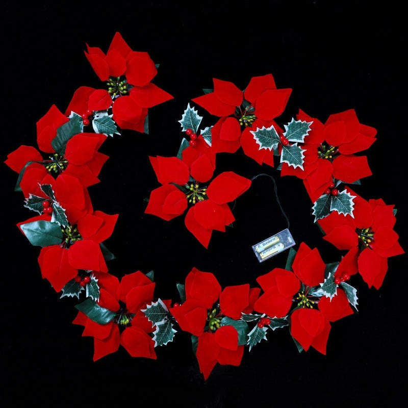 LED Poinsettia Light String with Red Fruit for Christmas Door Frame and Escalator Decoration|Holiday Lighting & Decor