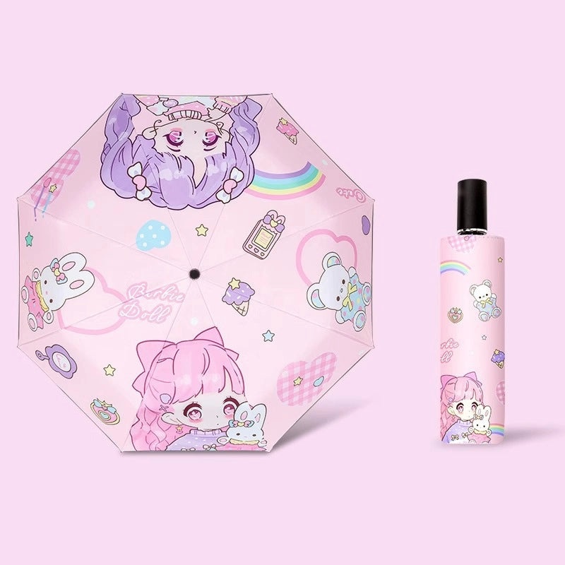 Kids Safety Anti-Rebound Folding Umbrella Cartoon Design Full Automatic Portable Dual-Use for Boys and Girls|Children's Umbrellas