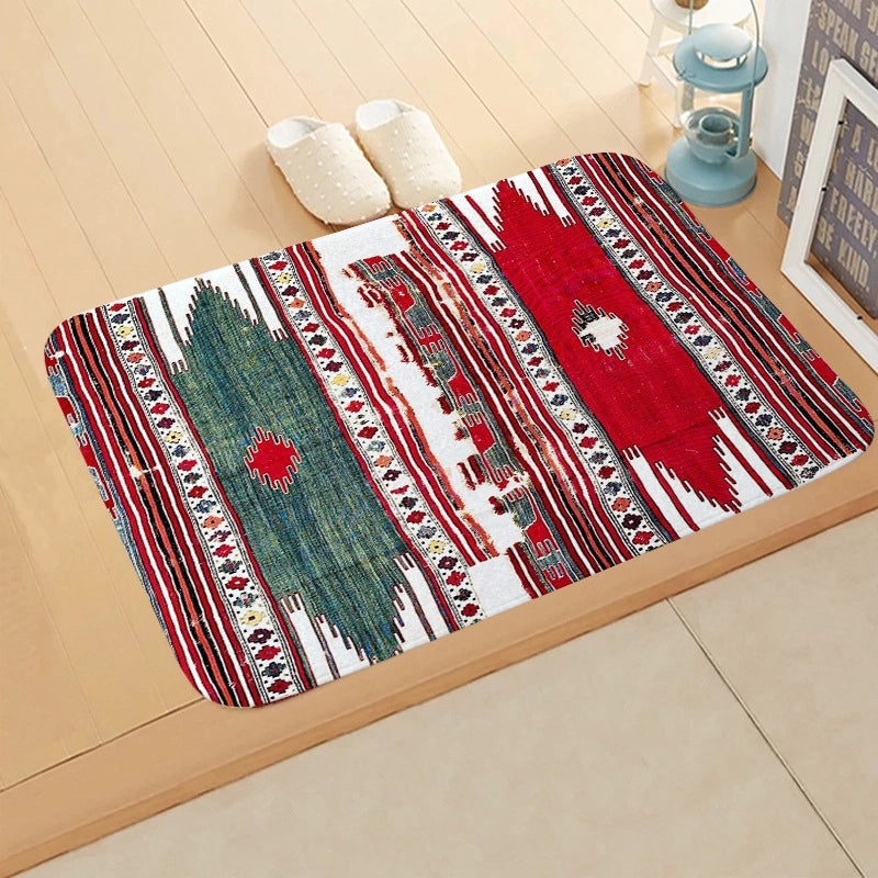 Turkish Persian Geometric Pattern Flannel Mat for Entrance and Toilet|Home Decor Rugs & Mats