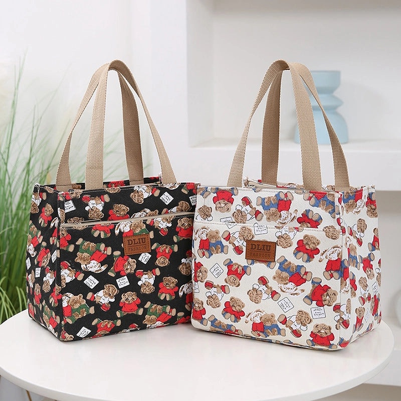 Portable Insulated Lunch Bag Large Capacity Cute Cartoon Printed Thickened Aluminum Foil Lunch Box Bag|Lunch Bags & Coolers