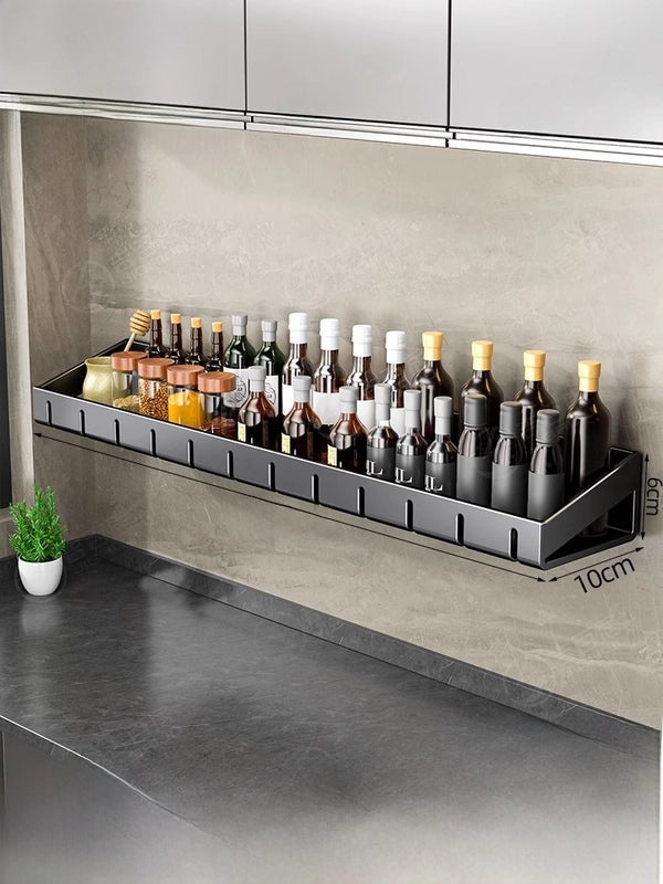 Punch-free Wall-mounted Kitchen Storage Rack Gray Seasoning Holder Space-saving Organizer|Kitchen Storage