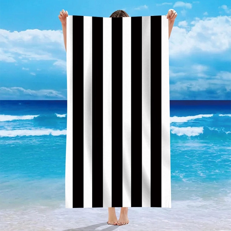 Personalized Single-Sided Velvet Microfiber Beach Towel with Striped Pattern|Beach Towels