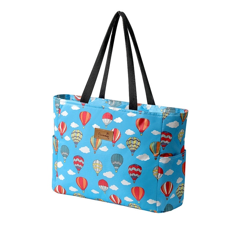 Minimalist Leaves and Hot Air Balloon Pattern Watermelon Oxford Cloth Tote Bag|Bags & Accessories