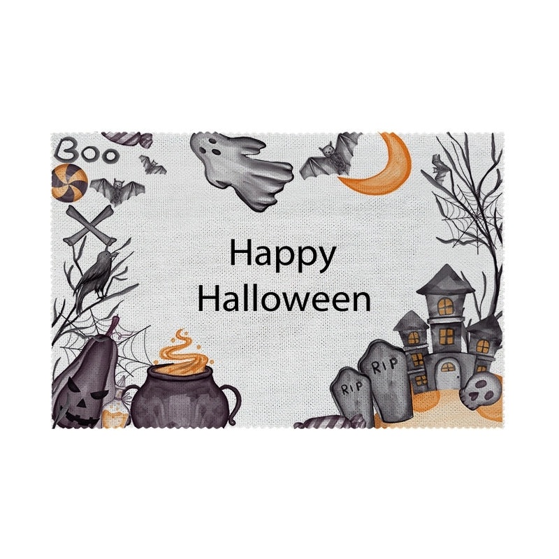 Halloween Pumpkin Skull Polyester Placemat Funny Decorative Dining Mat|Home Decor Tableware