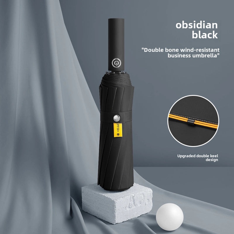 24-bone Large Automatic Three-Fold Umbrella with Black Coating UV Sun Protection Custom Folding Advertising Umbrella|Outdoor Accessories