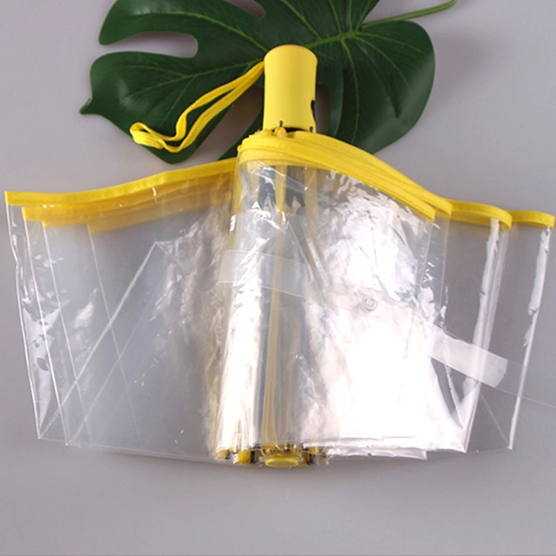 Transparent Folding Umbrella Full Automatic Clear Rain Umbrella Custom Logo Print Promotional Supplies|Umbrellas & Rain Gear