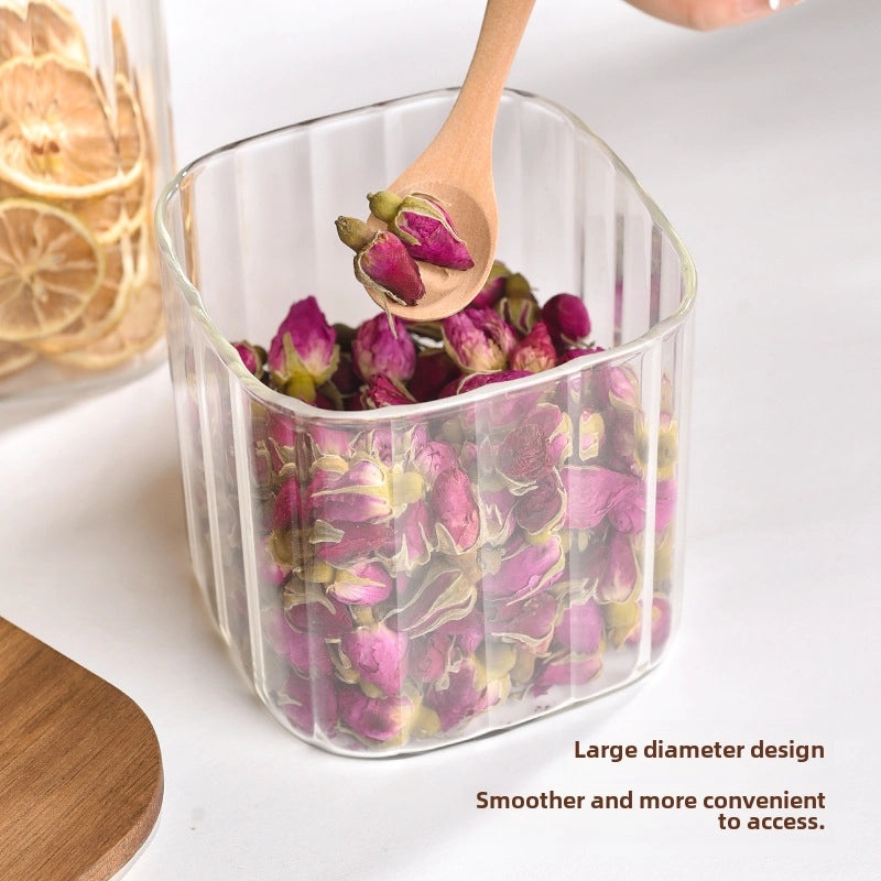 Transparent Square Glass Storage Jar for Cereals Dried Fruits Tea Large Capacity High Borosilicate|Kitchen Storage