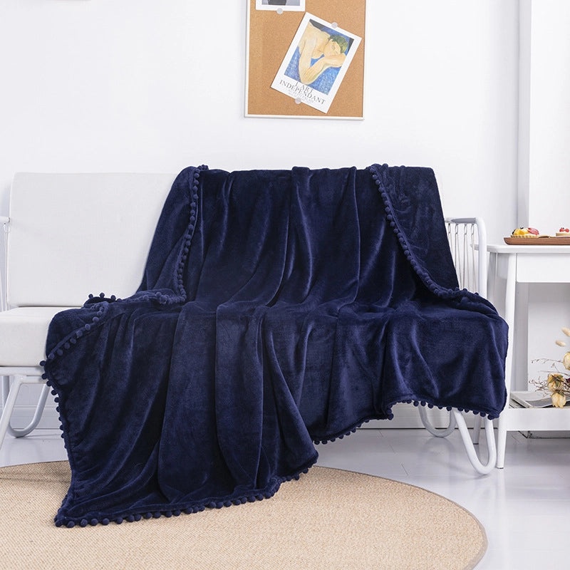Solid Color Flannel Blanket with Tassel Balls | Home & Living Blankets