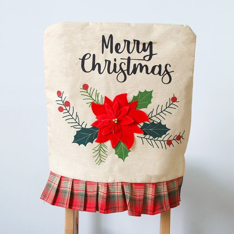 Christmas Minimalist Classic Christmas Tree Letter Linen Chair Cover for Party Festival Tableware|Home Decor & Party Supplies