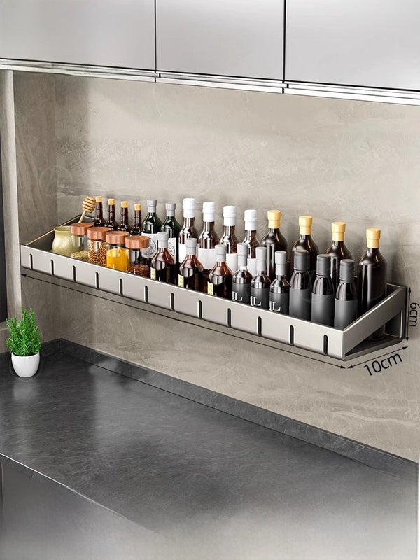 Punch-free Wall-mounted Kitchen Storage Rack Gray Seasoning Holder Space-saving Organizer|Kitchen Storage