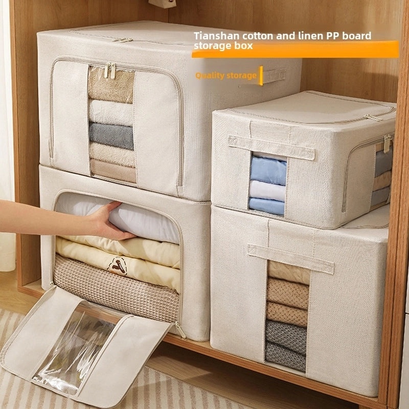 Tianshan Cotton Linen 5mm Thick Steel Frame Foldable Clothes Storage Box PP Board Durable Organizer|Home Storage & Organization